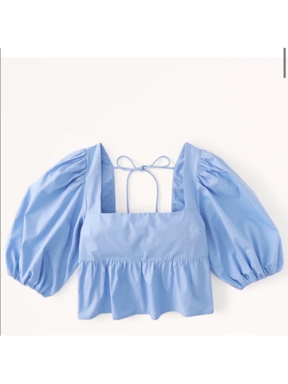 Abercrombie & Fitch Poplin Puff Sleeve Square Neck Top Cropped Blue Size Large